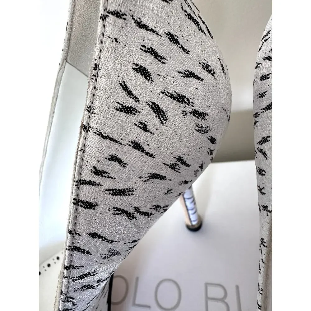 New $1245 Manolo Blahnik Hangisi Jacquard White Black Toe Pump Size 37 shoes